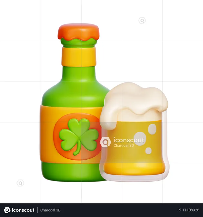 Bierflasche und Glas  3D Icon