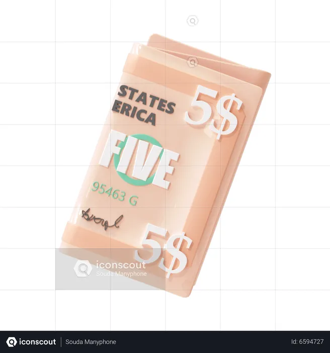 Billete de 5 dolares  3D Icon