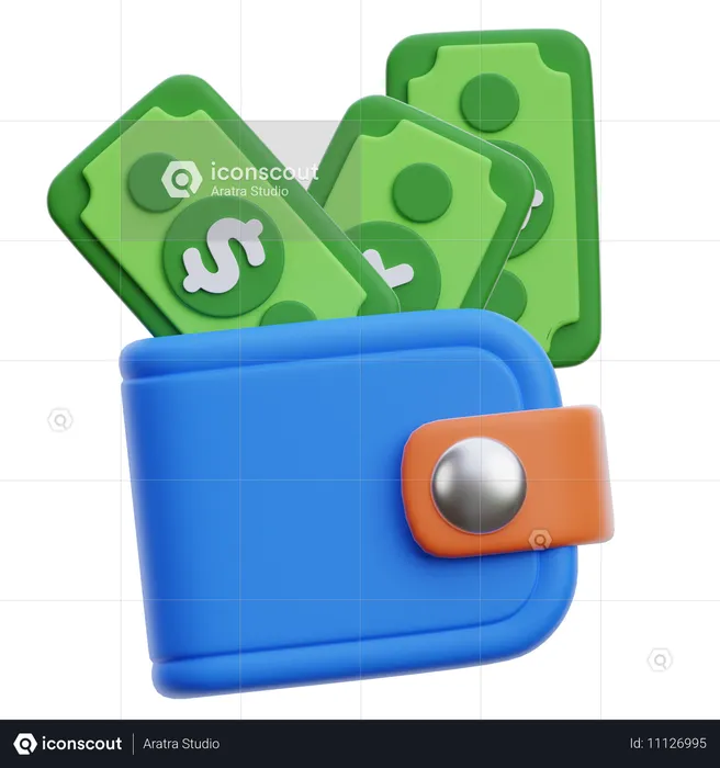 Billetera digital con dinero  3D Icon