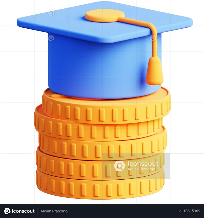 Gorro de graduación sobre monedas apiladas  3D Icon