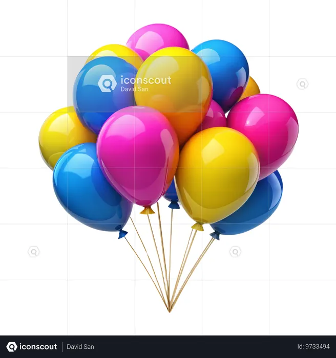 Birthday Balloon Bunch  3D Icon