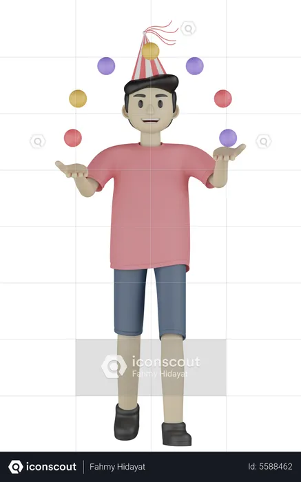 Birthday Boy Juggles  3D Illustration