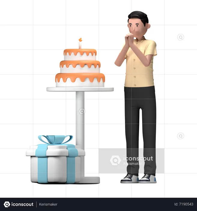 Birthday boy making birthday wish  3D Illustration