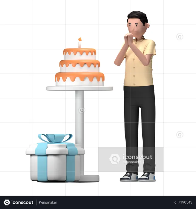 Birthday Boy Making Birthday Wish 3d Illustration Download In Png, Obj 