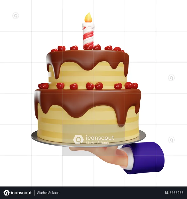 Birthday Cake In Hand  3D Illustration