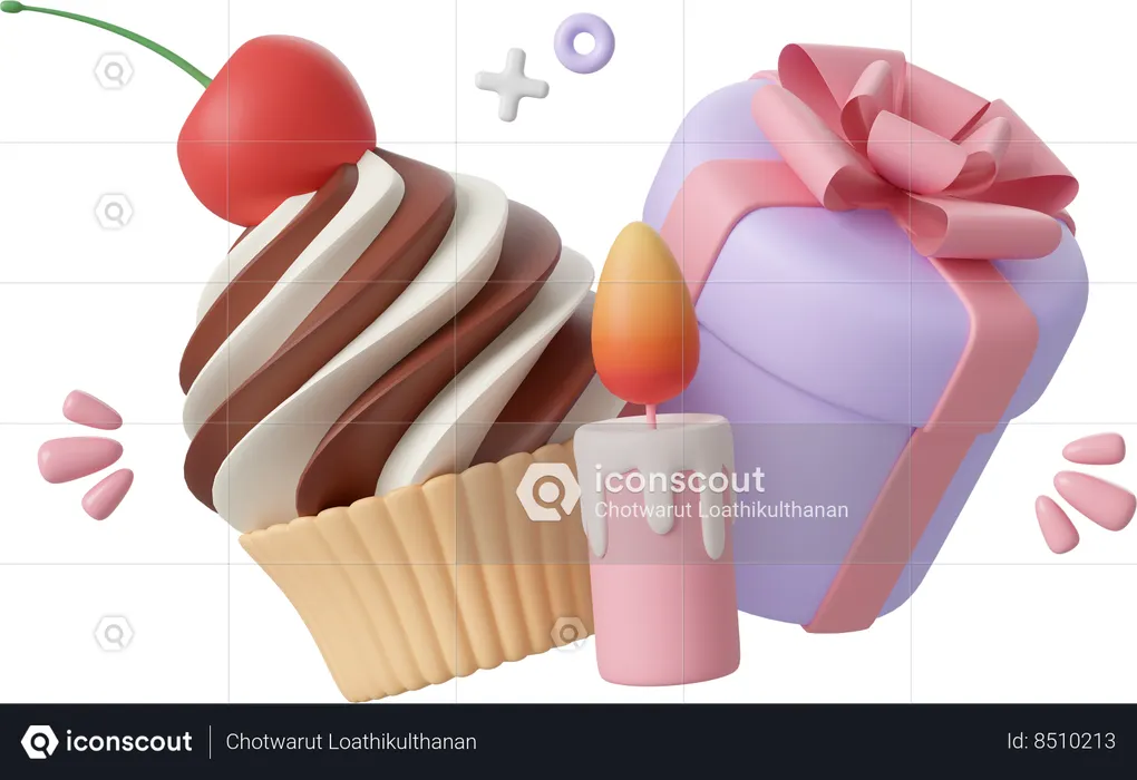 Birthday Cupcake And Gift Box  3D Icon