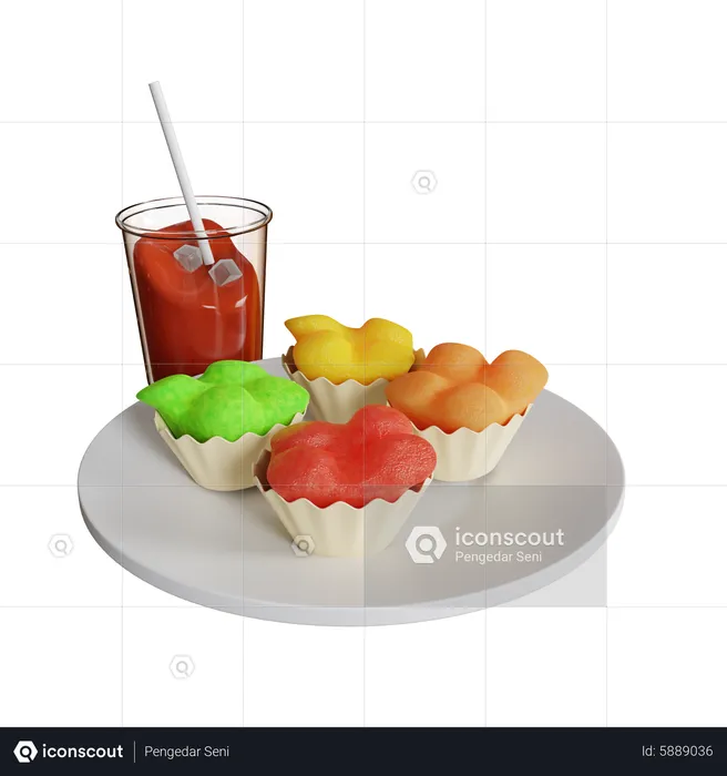 Gedämpfter Biskuitkuchen und Eistee  3D Icon
