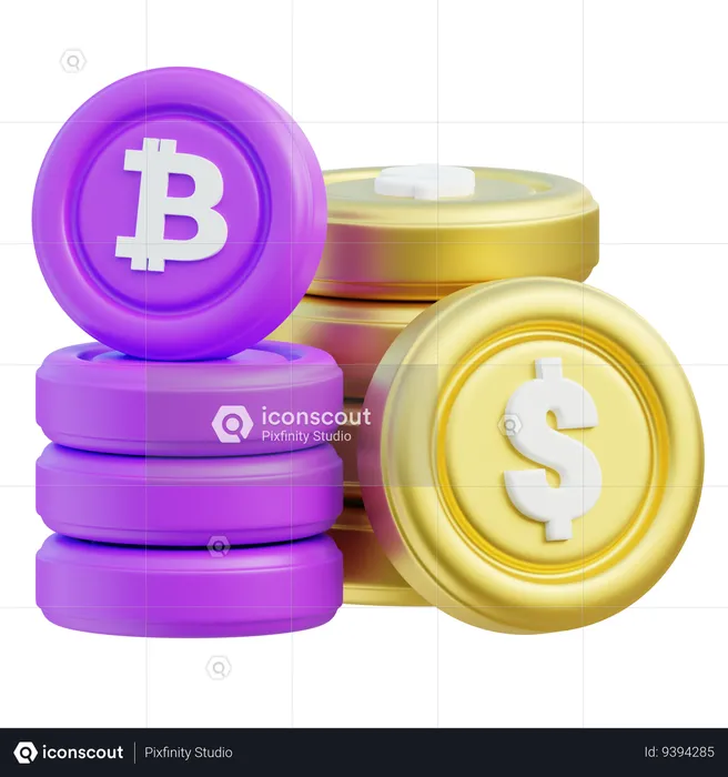 Bitcoin And Dollar Coins Investment Concept  3D Icon