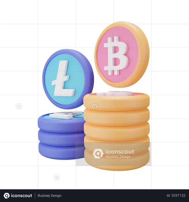 Bitcoin And Litecoin  3D Icon
