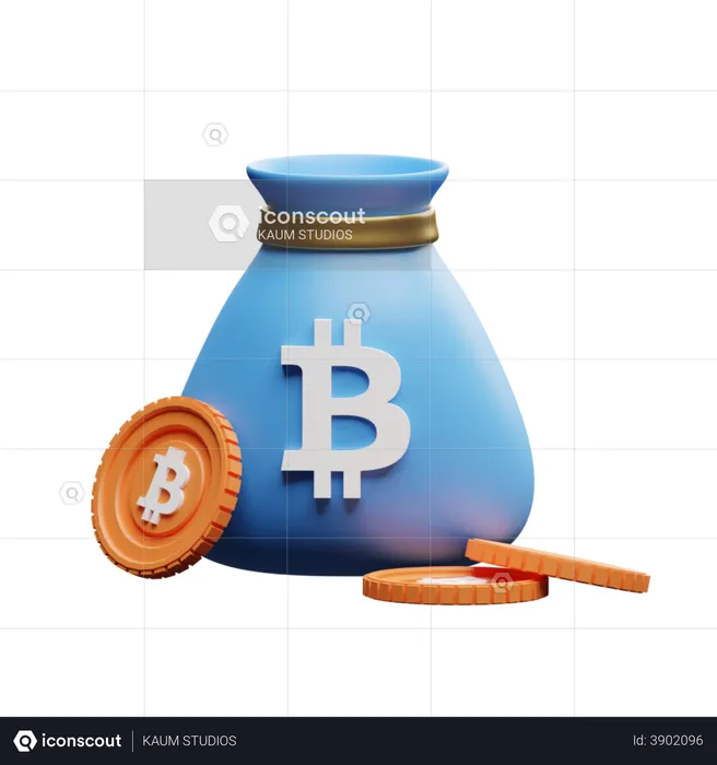 Bitcoin Bag With Bit Coins  3D Illustration