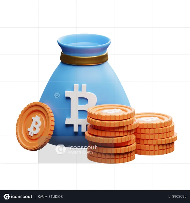 Bitcoin Bag With Bitcoin Stacks  3D Illustration