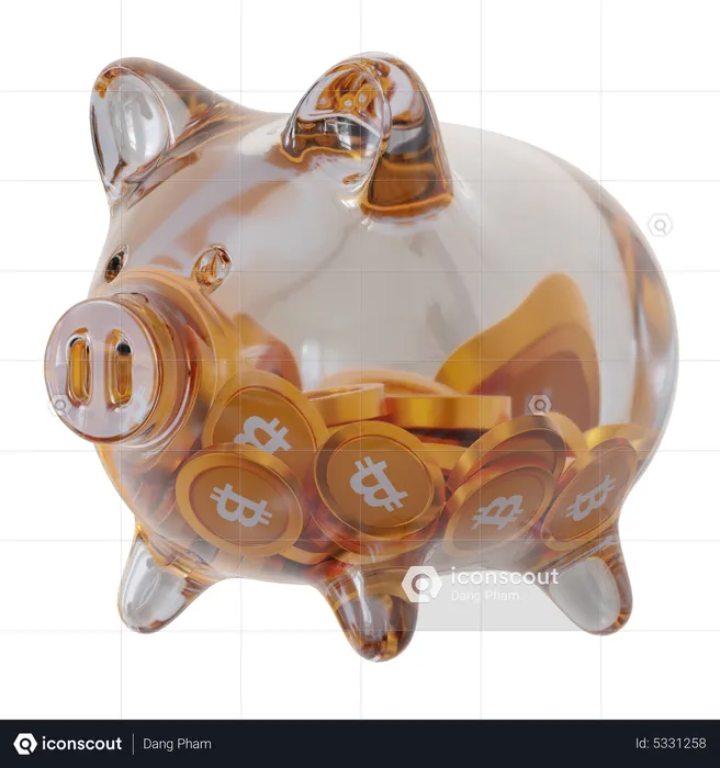 Bitcoin (BTC) Clear Glass Piggy Bank  3D Icon