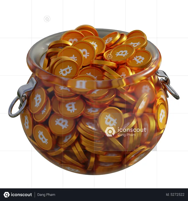 Bitcoin (BTC) Clear Glass Pot  3D Icon