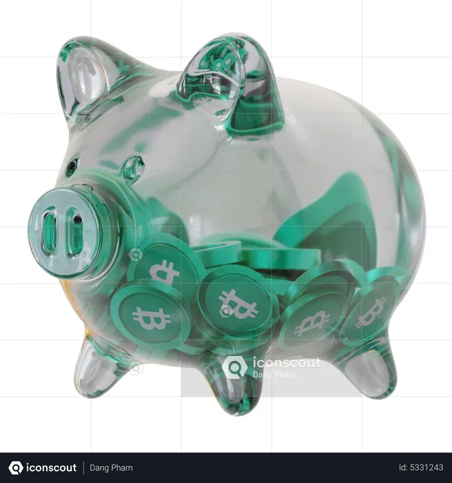 Bitcoin Cash (BCH) Clear Glass Piggy Bank  3D Icon