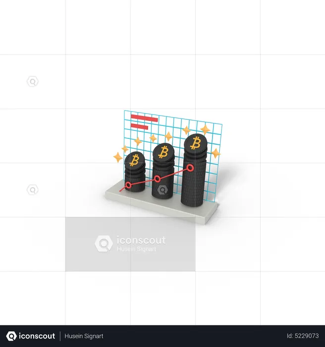 Bitcoin Chart Growth  3D Icon