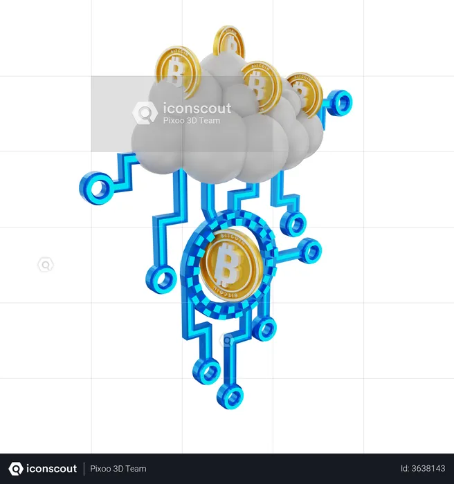 Bitcoin Cloud Network  3D Illustration