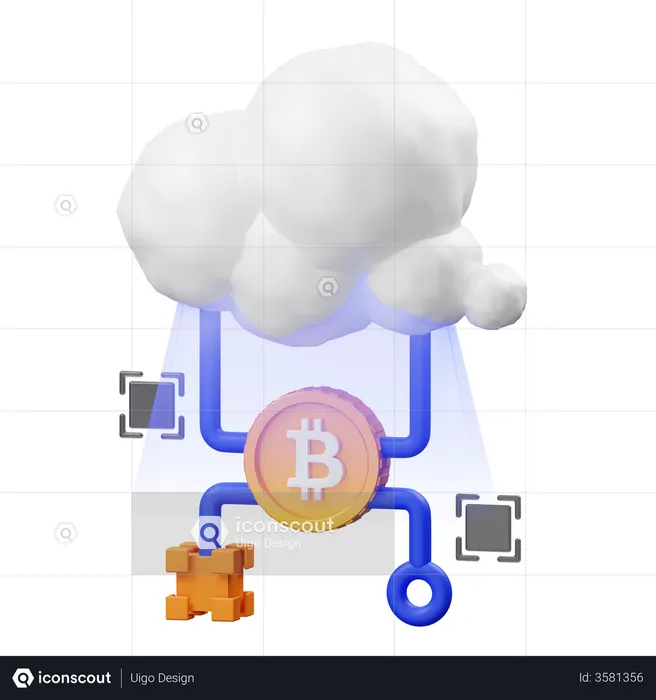 Bitcoin Cloud Network  3D Illustration