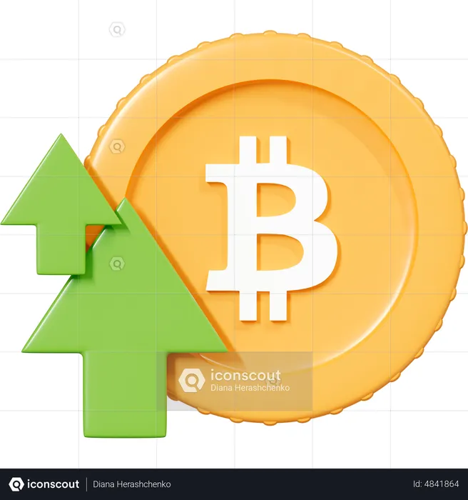 Bitcoin Coin With Green Up Arrow  3D Icon