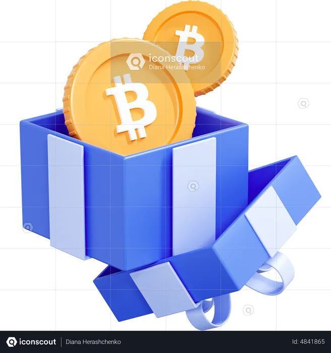 Moneda criptográfica Bitcoin en caja de regalo  3D Icon