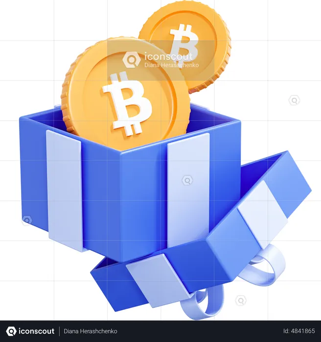 Bitcoin Crypto Coin In Gift Box  3D Icon