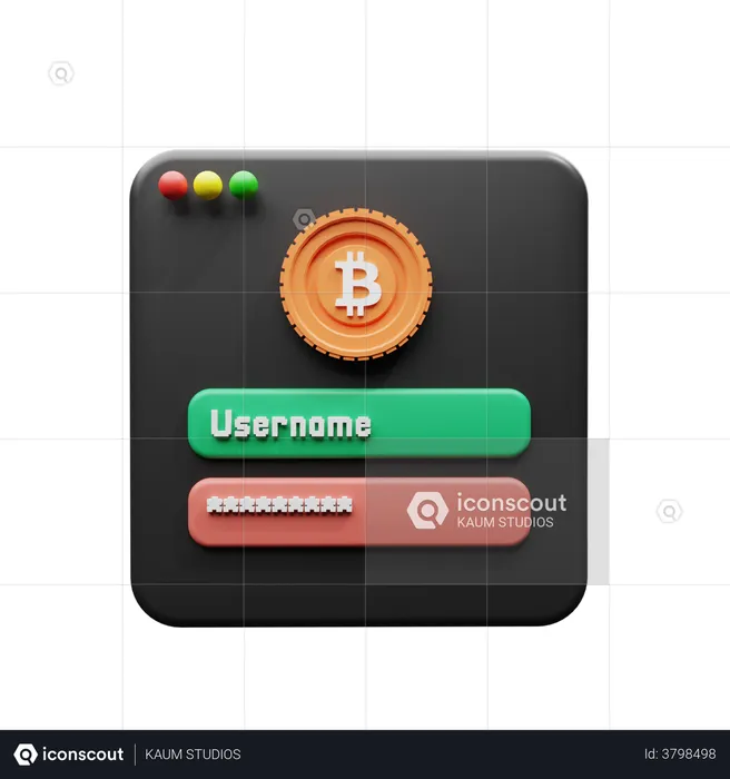 Bitcoin Crypto Wallet Login  3D Illustration