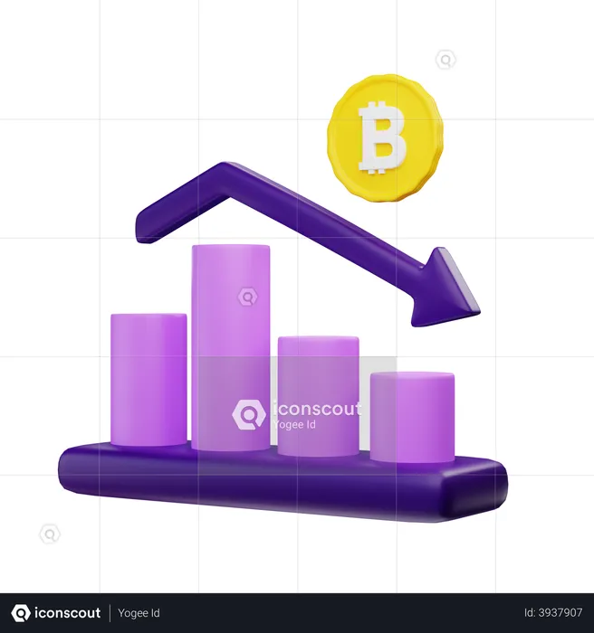 Bitcoin Down Graph  3D Illustration