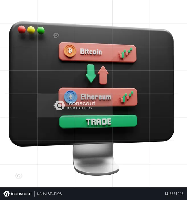 Bitcoin Ethereum Trade Desktop  3D Illustration