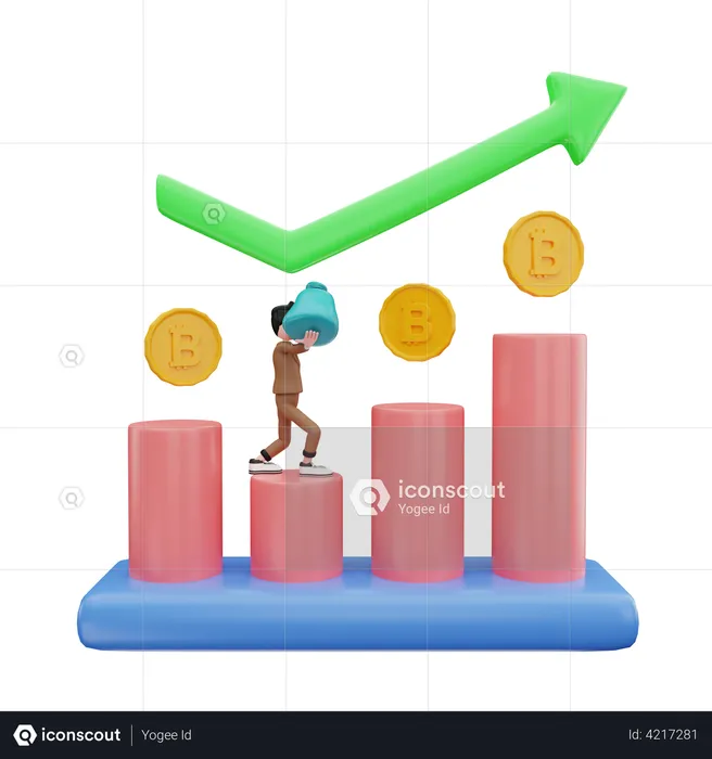 Bitcoin grow up chart  3D Illustration