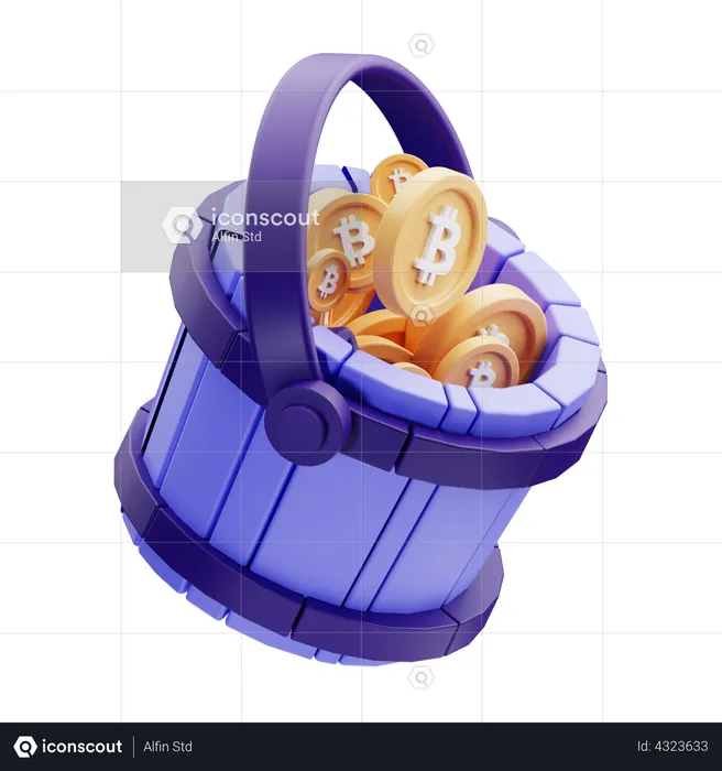 Bitcoin In Bucket  3D Illustration