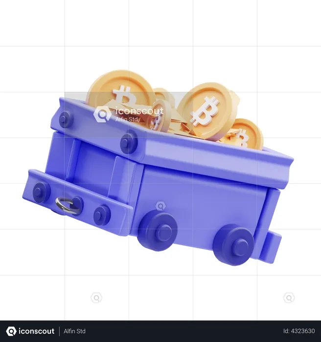 Bitcoin Mine Cart  3D Illustration
