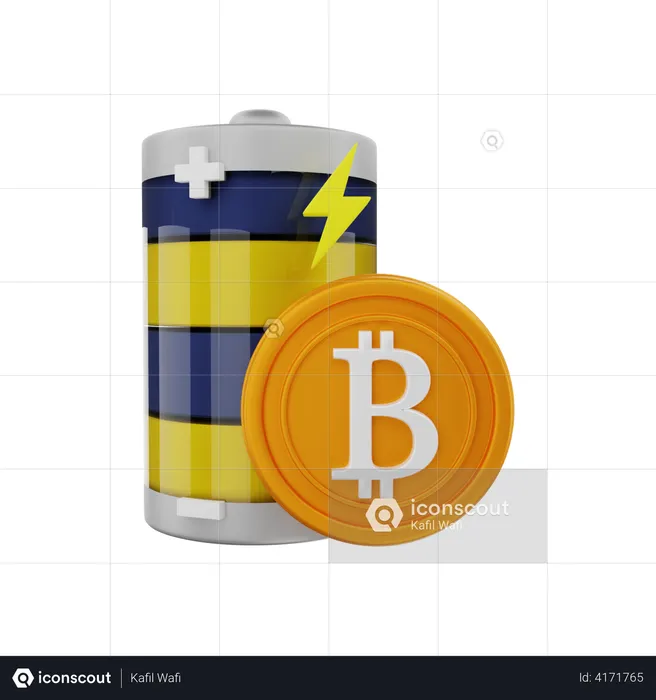 Bitcoin mit Batterieenergie  3D Illustration