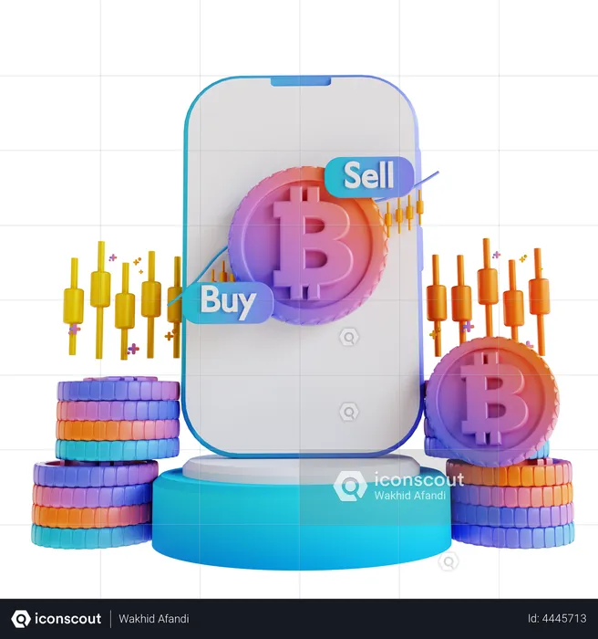 Bitcoin Mobile Exchange  3D Illustration