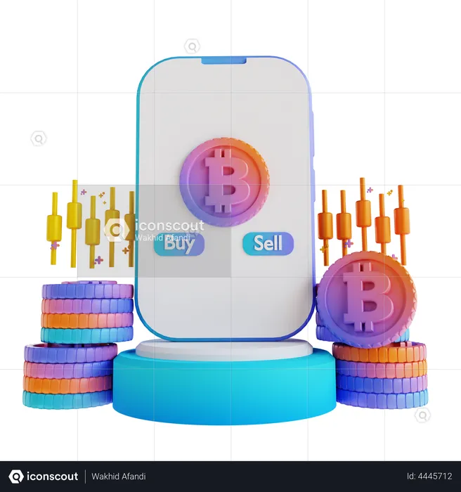 Bitcoin Mobile Exchange  3D Illustration