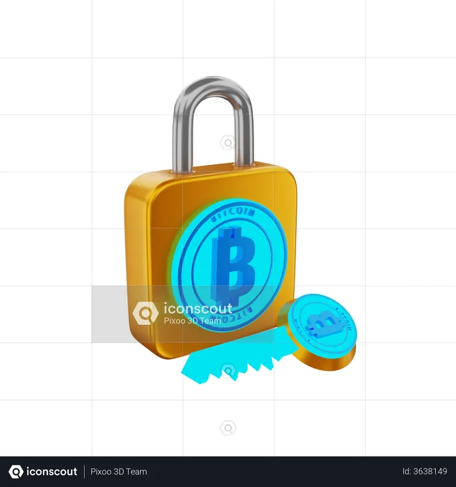 Bitcoin Padlock  3D Illustration