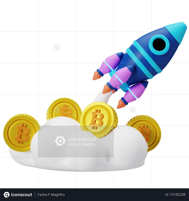 Bitcoin Raketenstart zum Erfolg  3D Illustration