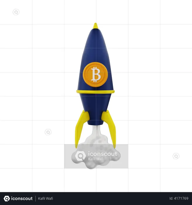 Bitcoin rocket  3D Illustration