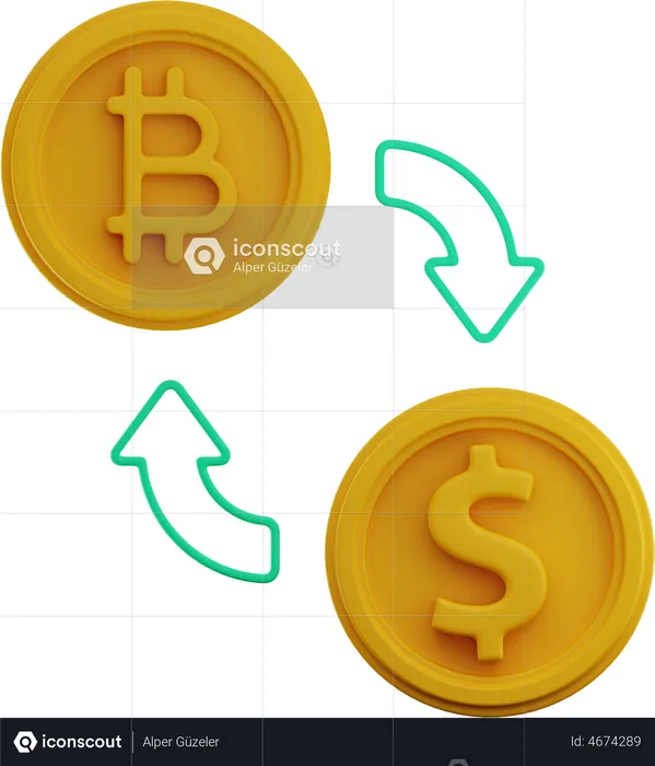 Bitcoin To Dollar Exchange  3D Illustration