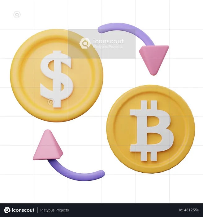 Bitcoin To Dollar Swap  3D Illustration