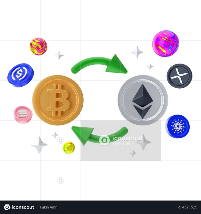 Bitcoin To Ethereum Swap  3D Illustration