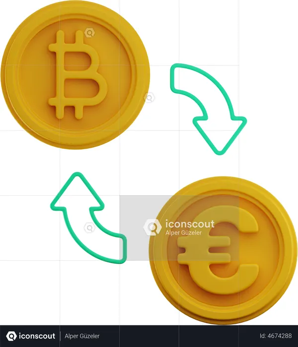 Bitcoin To Euro Exchange  3D Illustration