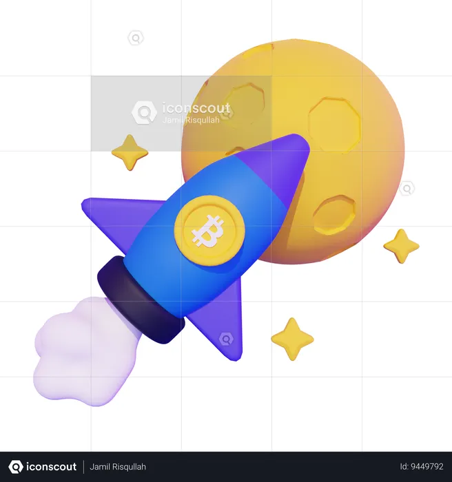 Bitcoin to The Moon  3D Icon