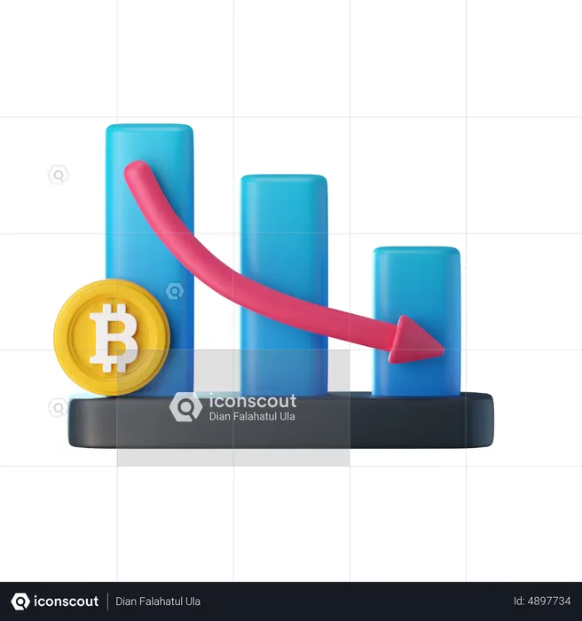 Bitcoin Value Down  3D Icon