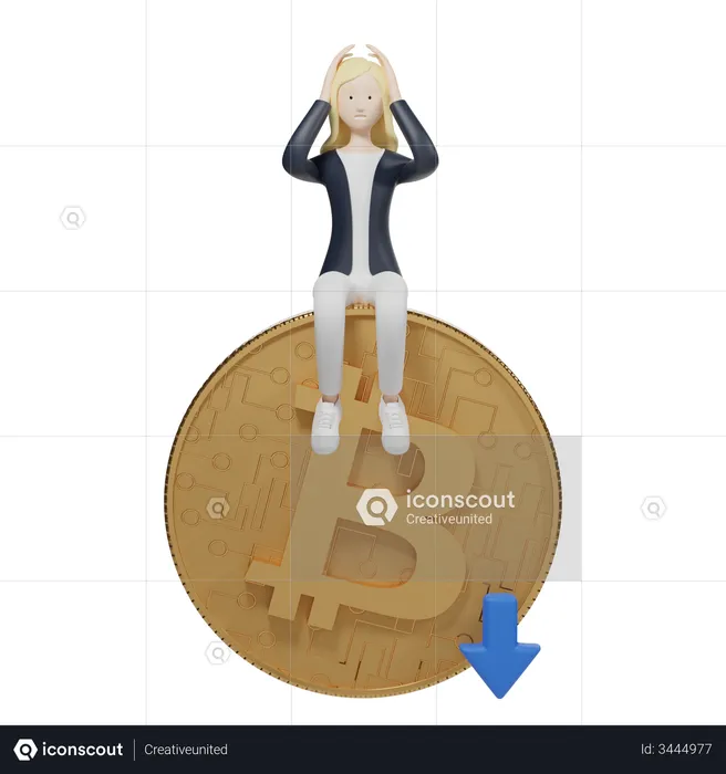 Bitcoin Value Down  3D Illustration