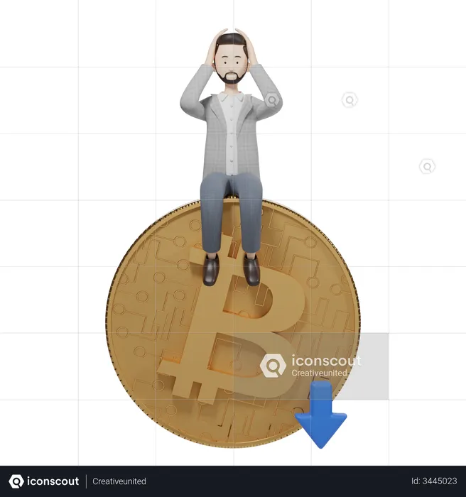 Bitcoin Value Down  3D Illustration