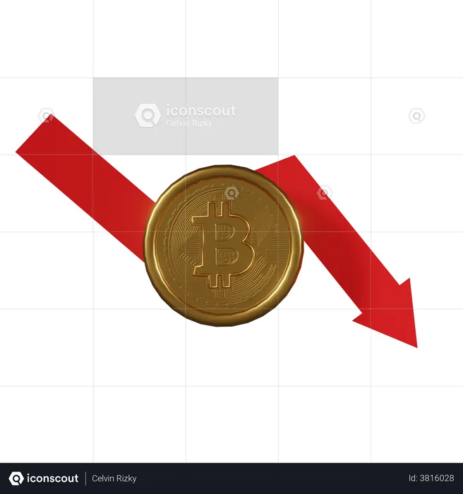 Bitcoin Value Down  3D Illustration