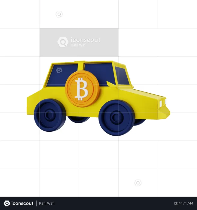 Bitcoin with car  3D Illustration
