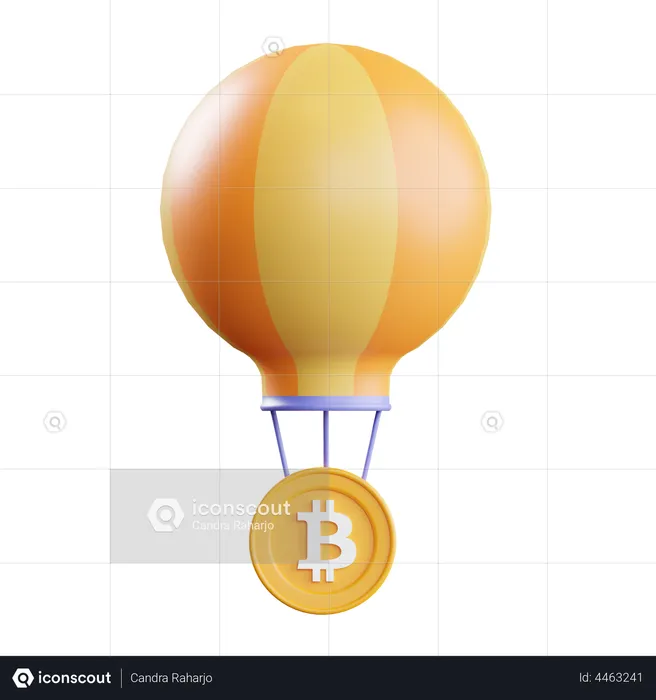 Bitcoin with hot air balloon  3D Illustration
