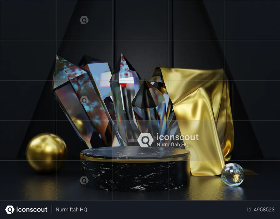 Black And Gold Podium  3D Illustration