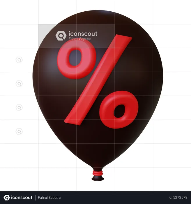 Black Balloon With Discount  3D Icon