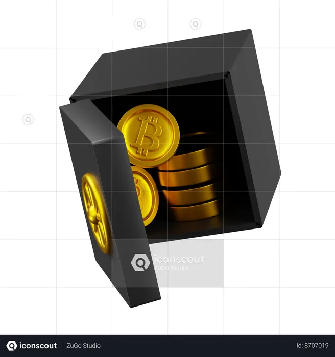Black Case with Golden Bit Coin Inside  3D Icon